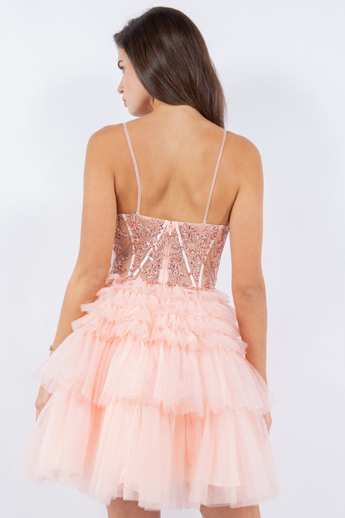 Sweetheart Corset Top Detailed Multi Layered Skirt Cocktail Dress for Women 4/XS-16/3X